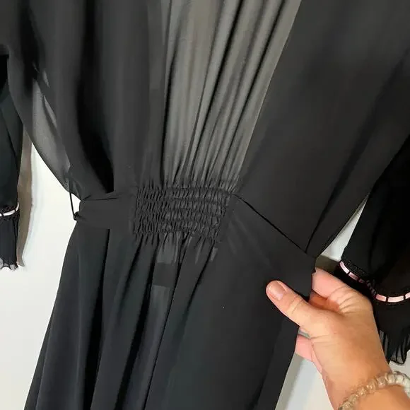 Oscar de la renta black sheer‎ long robe women’s small